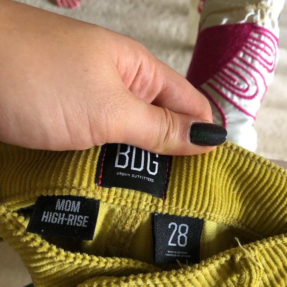 BDG Yellow Thick Corduroy Mom High Rise Pants 28